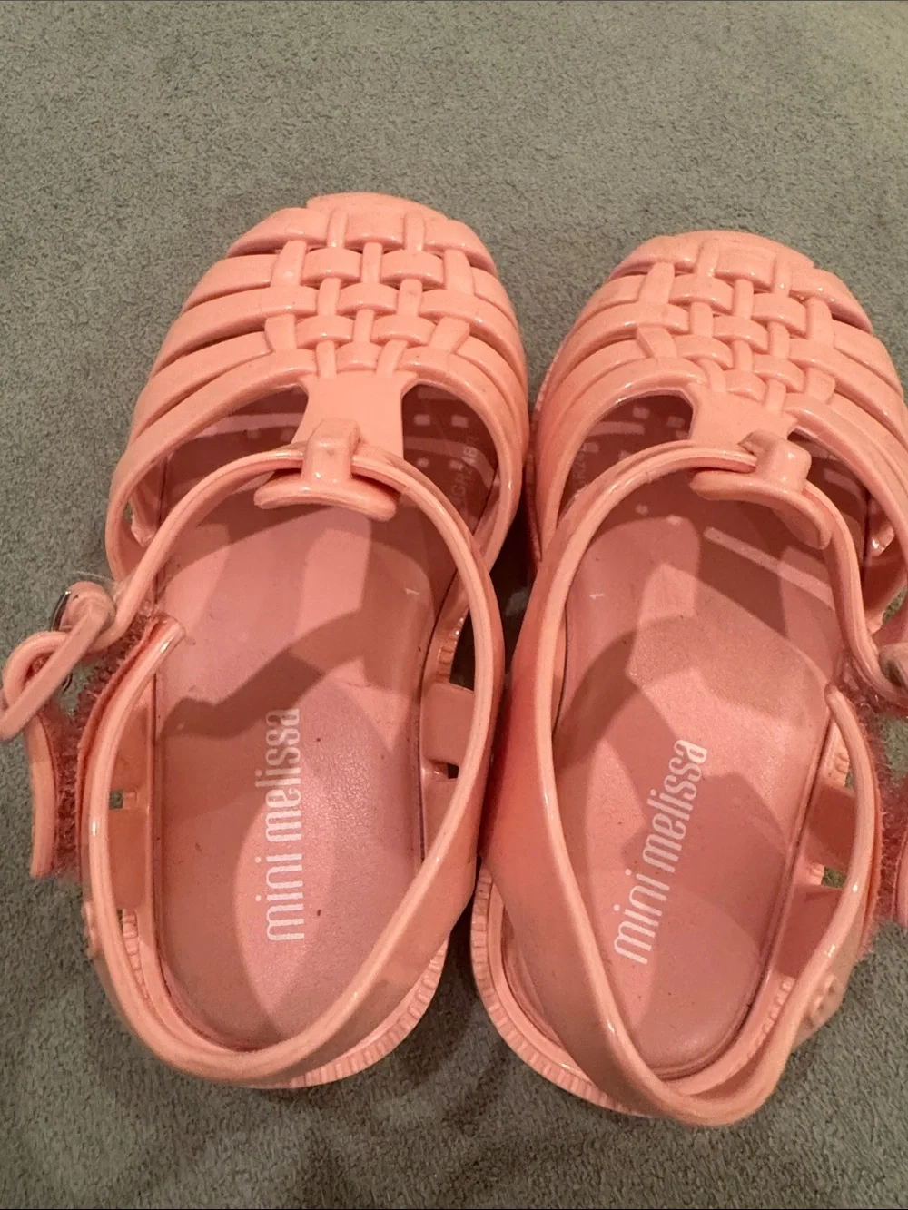 Mini Melissa Coral Pink Jelly Sandals with Woven Cage